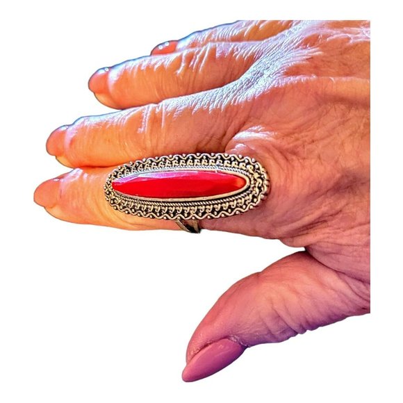 Unbranded Jewelry - Women's Teen Elongated Marquise Dinner Ring Red Faceted Faux Stone Size 9 Gift